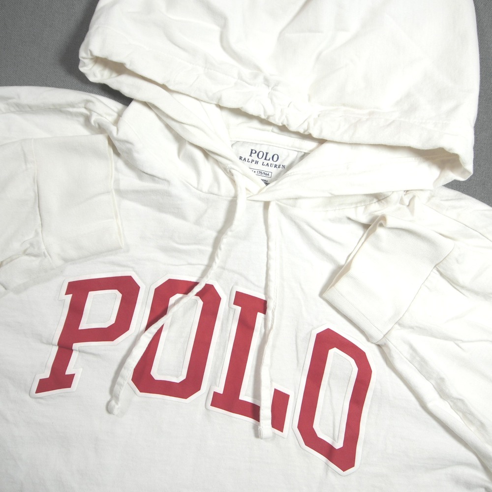 Polo Ralph Lauren Spellout Men Hoodie M White Sport Gym Y2K Lightweight Layer